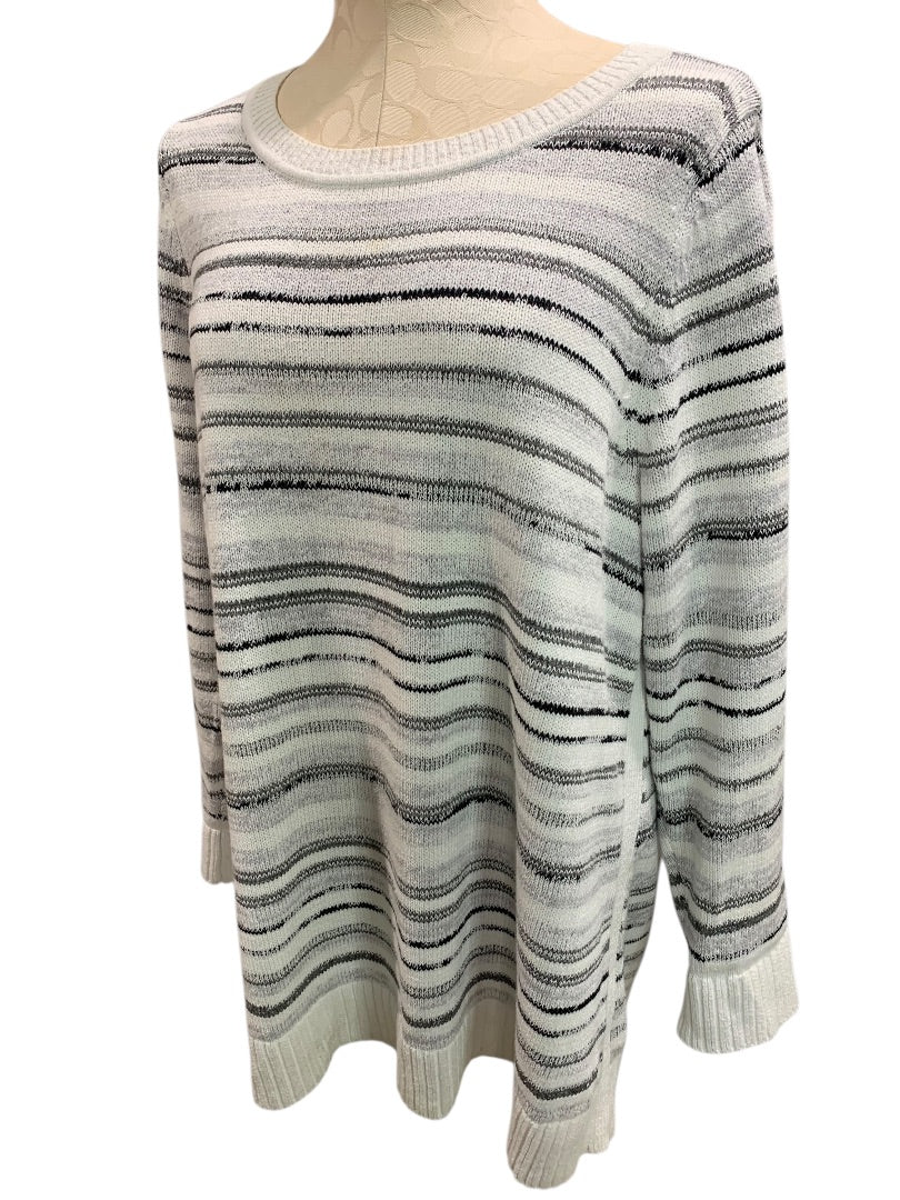 1X T by Talbots Womens Striped Gray Pullover Sweater Cotton Blend