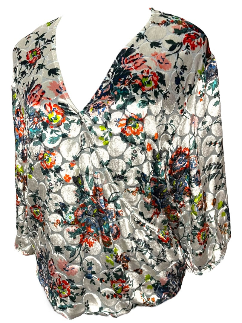 Small Maeve Anthropologie Sheer Umi Wrap Floral Velvet Shirt Silk Blend