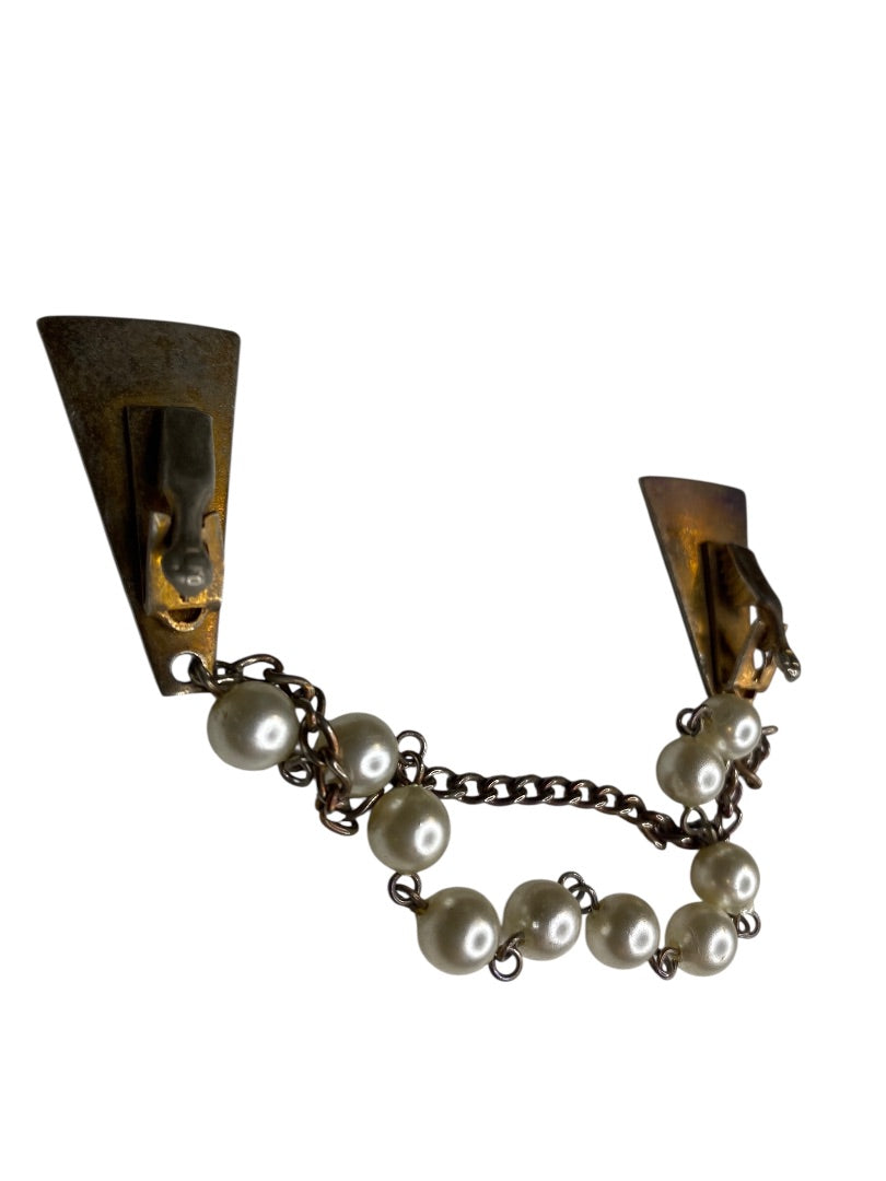 Vintage Enameled Sweater Clip Yellow Chain Abstract 7"