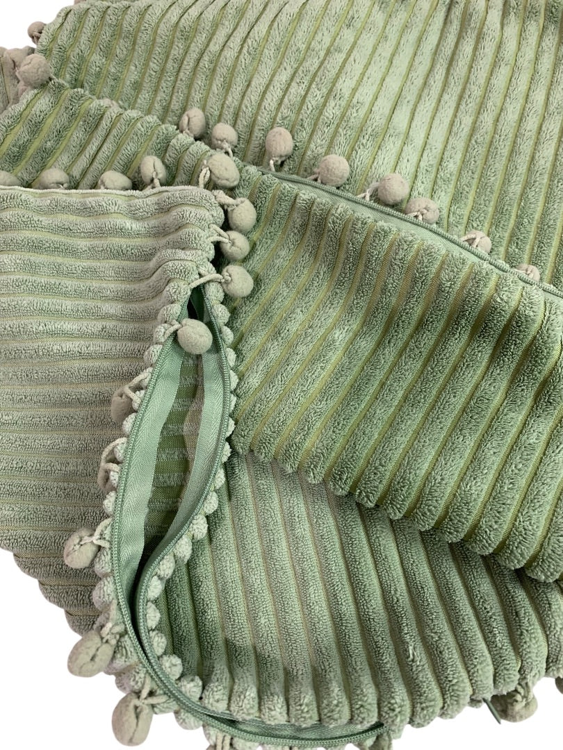 Set of 2 Sage Green 16" Pillow Cover Velour Stripe Zip Closure
