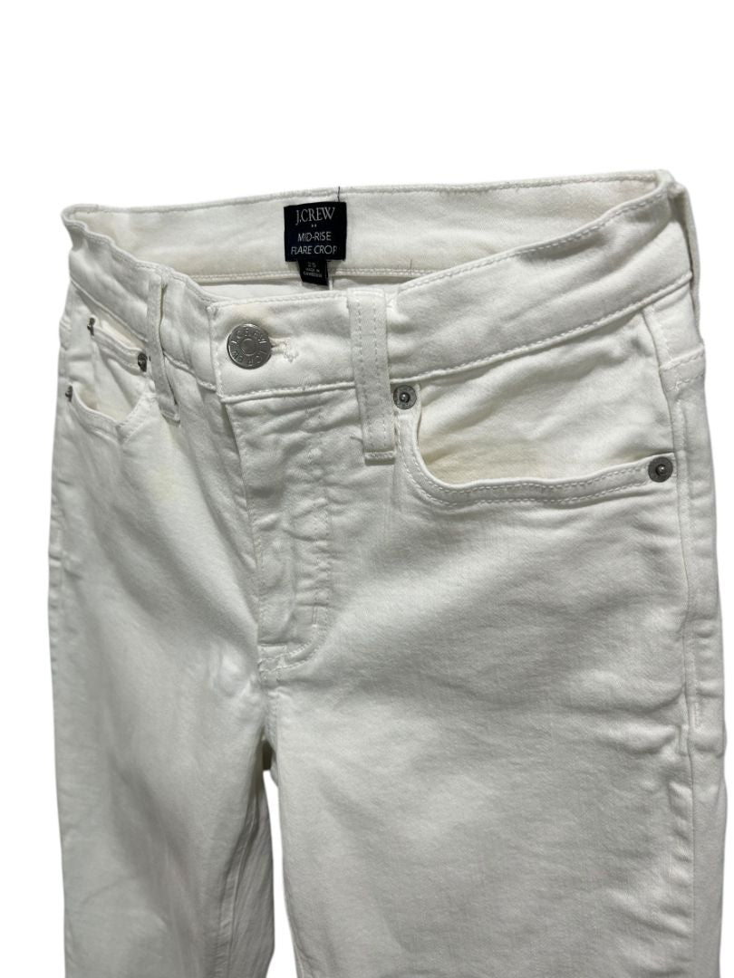 Size 25 J.Crew Mid-Rise Flare Crop Womens White Jeans Raw Hem
