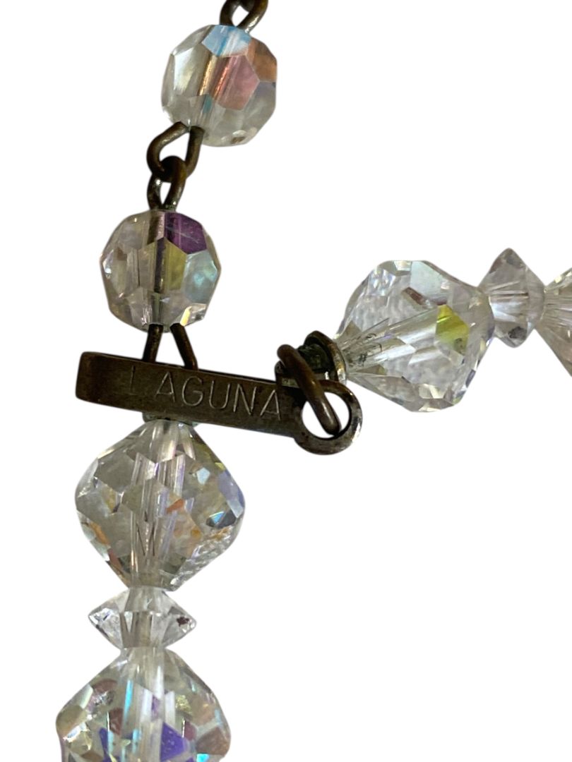 Vintage Signed Laguna Aurora Borealis Beaded Necklace Hook Closure 15"