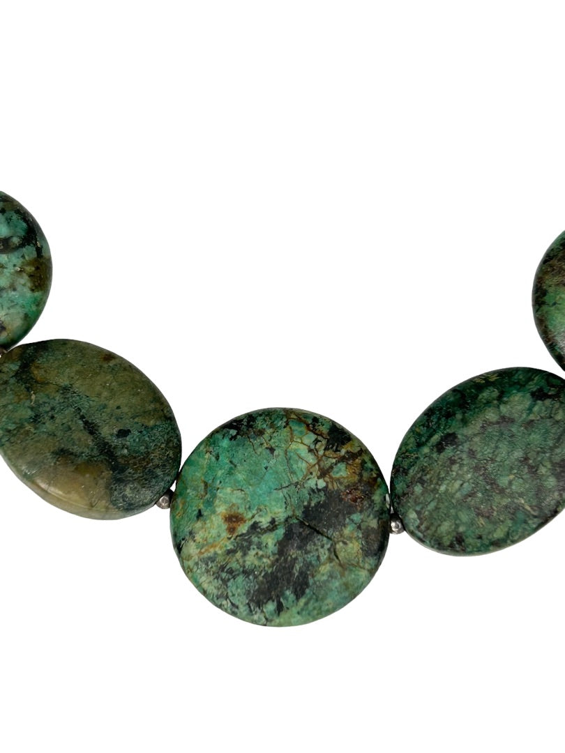 Natural Green Stone Flat Lay Necklace 22" on Leather Cord Lobster Clasp