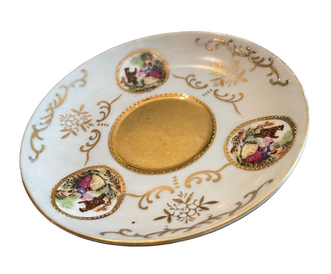 Porcelain with Gold Trim Footed Demitasse Cup and Saucer Set Maruei Courting Couple