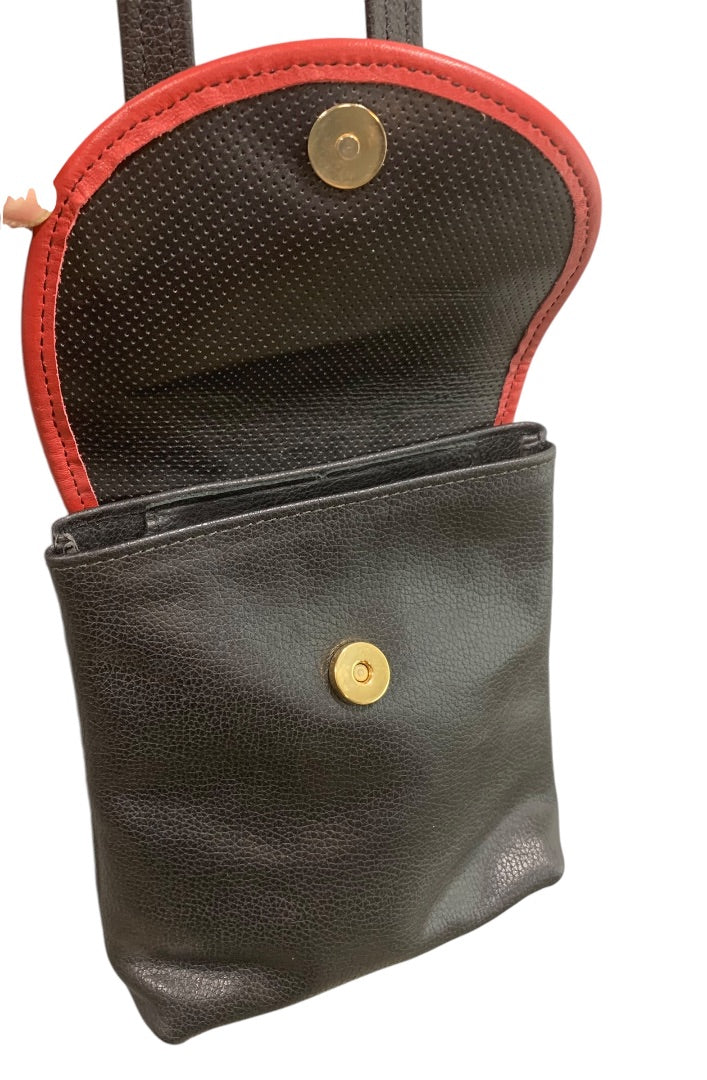 Vintage 1990s Black Red Leather Flap Satchel Hip Bag