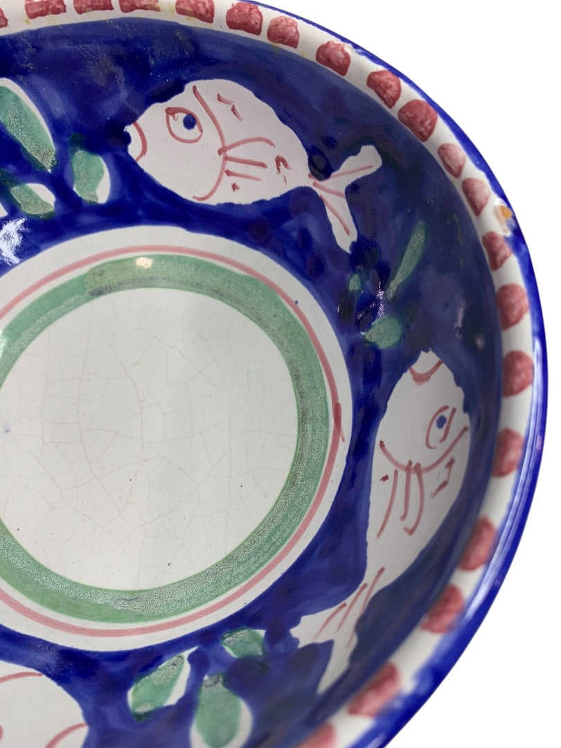 La Musa Vintage Italy Ceramic Fish Cereal Soup Bowl Repaired 6 Inch