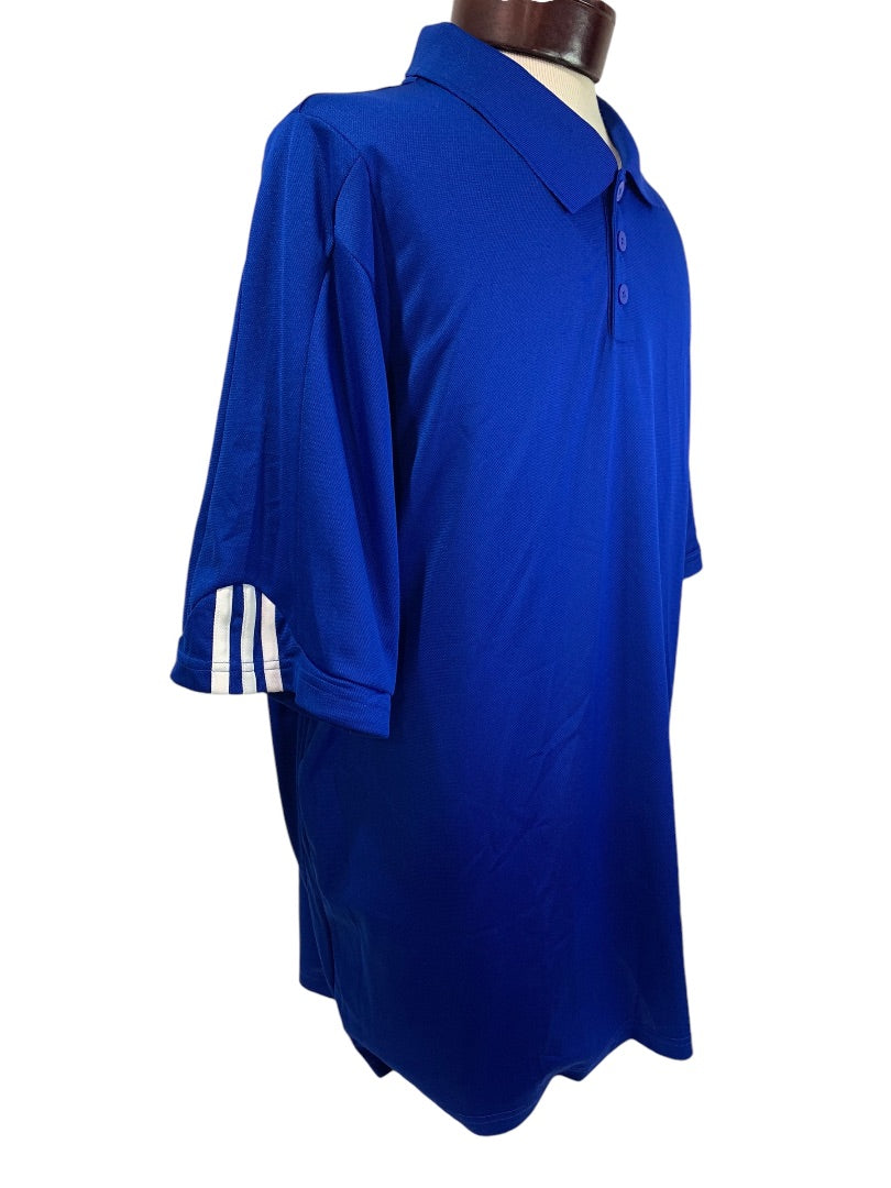 Large Adidas Golf Mens New Royal Blue Polo Shirt ClimaLite Striped Cuff P77778