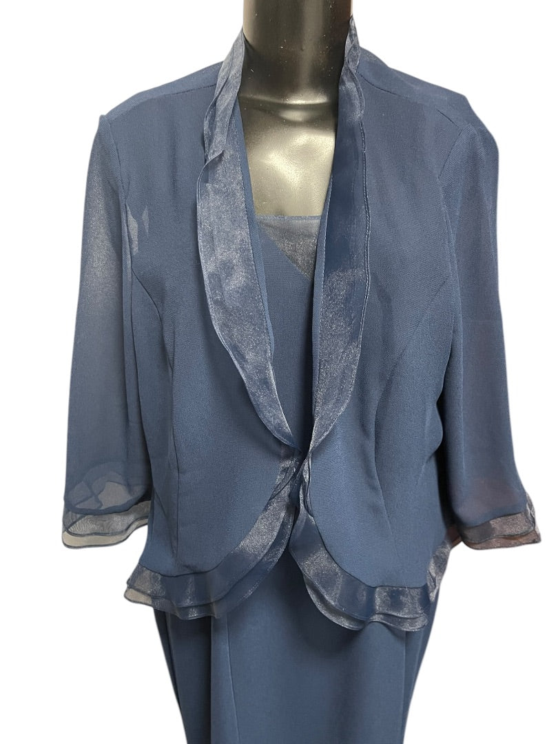 18 Jan's Boutique Eveningwear 2 Piece Full Length Dress & Jacket Navy