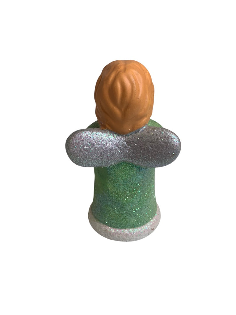Ceramic Angel Chubby Star Sparkles Green 5 Inch Christmas