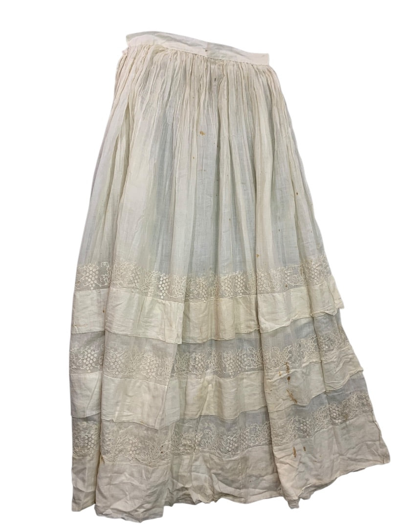 Antique Victorian Womens Petticoat Flounce Embroidered Romantic Style