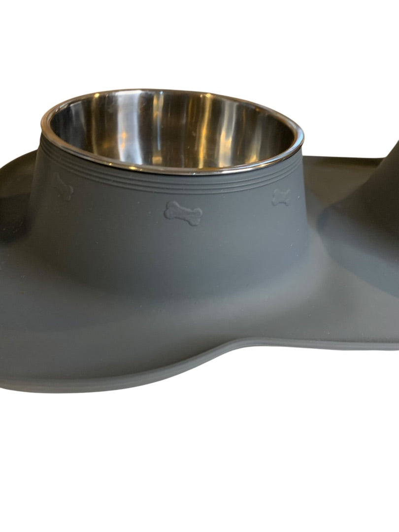 Dog Food Bowls Stainless Steel No Spill Non-Skid Mat Gray