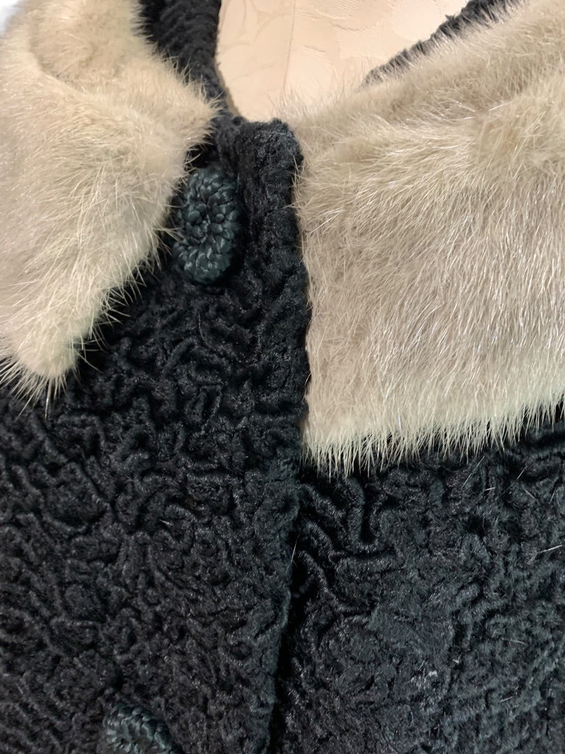 1950s Lambs Wool Mink Collar Womens Persian Coat Astrakin France