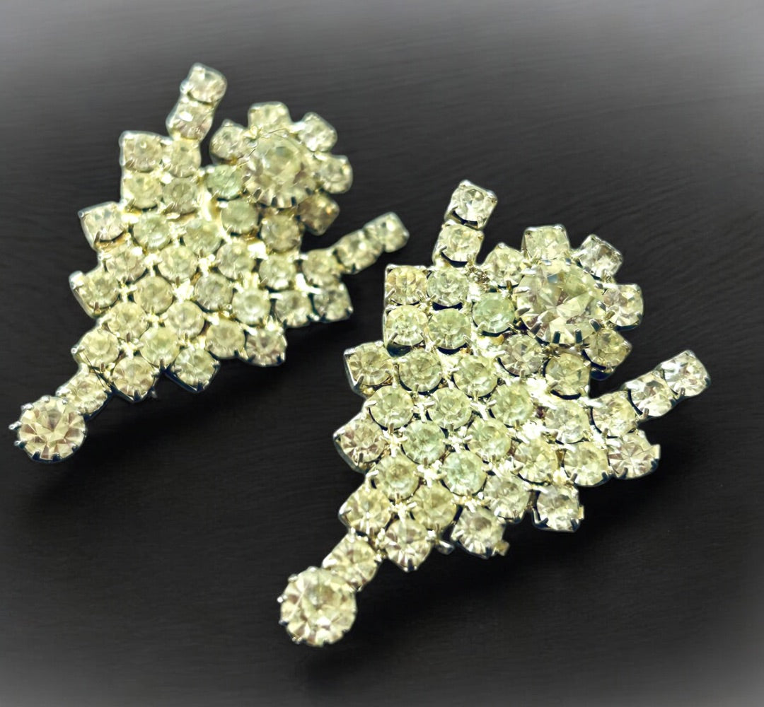 Vintage Rhinestone Pierced Post Earrings 2 Inch Drop No Movement