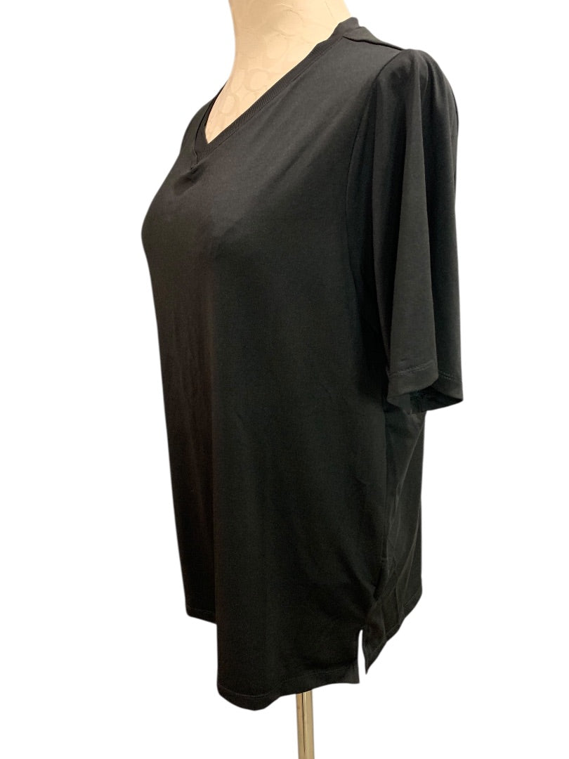 Large Womens V-Neck Black Activewear Tshirt New Short Sleeve