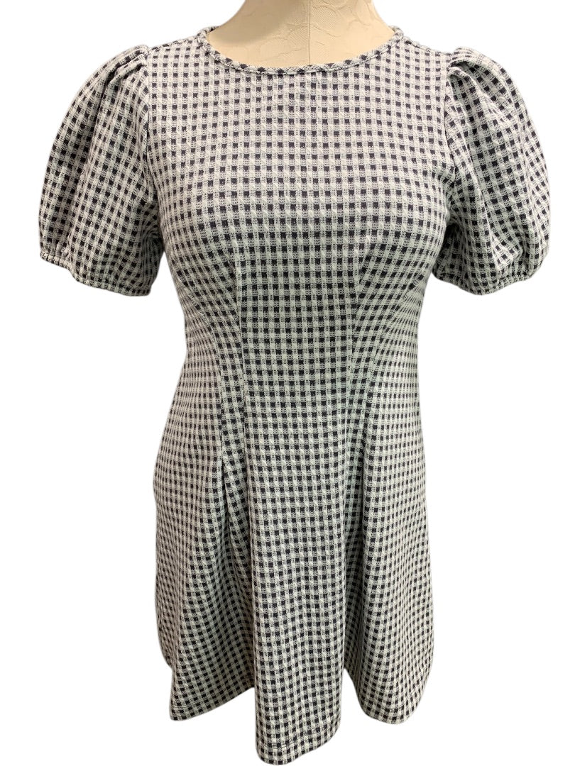 Size 4P Loft Petites Knit Dress Back Zip Gray White Gingham Check