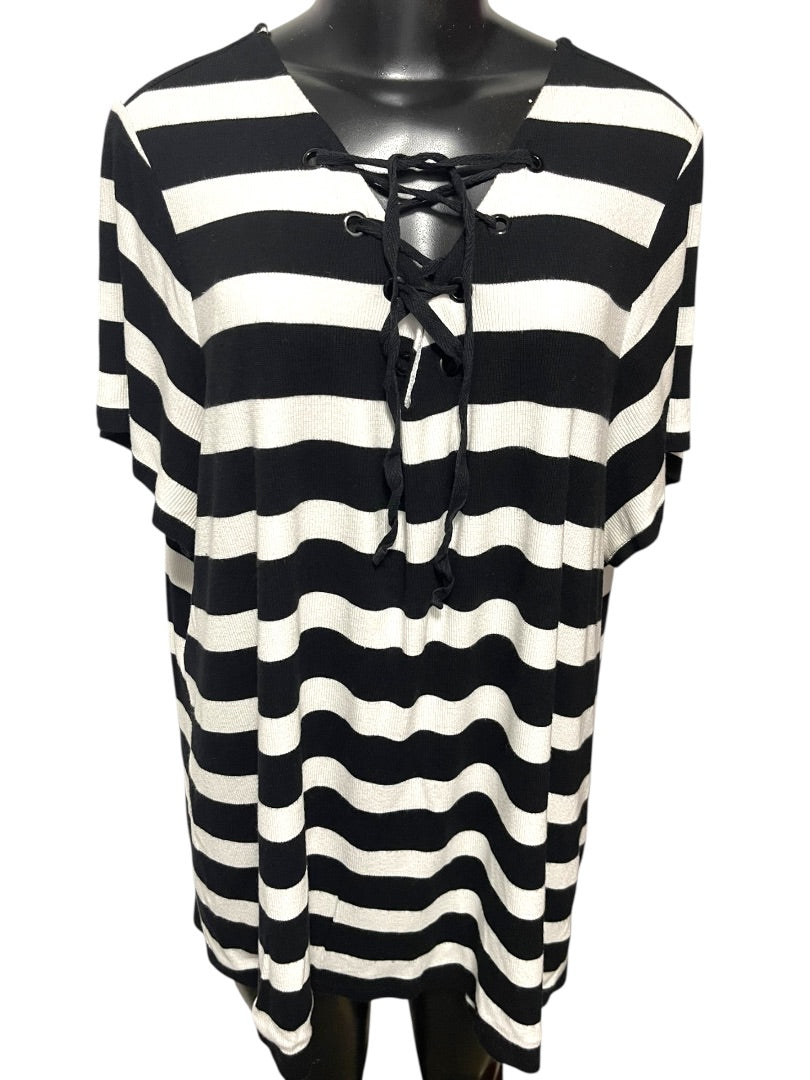 3X INC International Concepts Striped Short Sleeve Womens Top Shirt