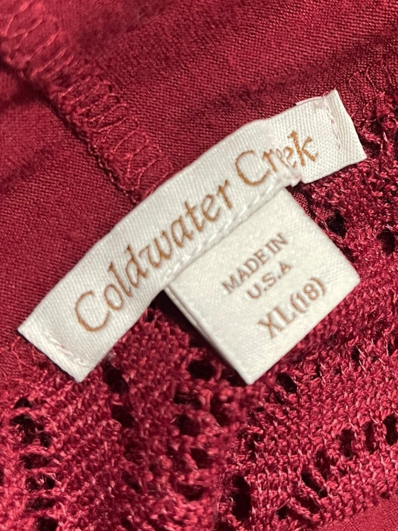 XL Coldwater Creek Womens Burgundy Open Vest Tunic Lace Detail