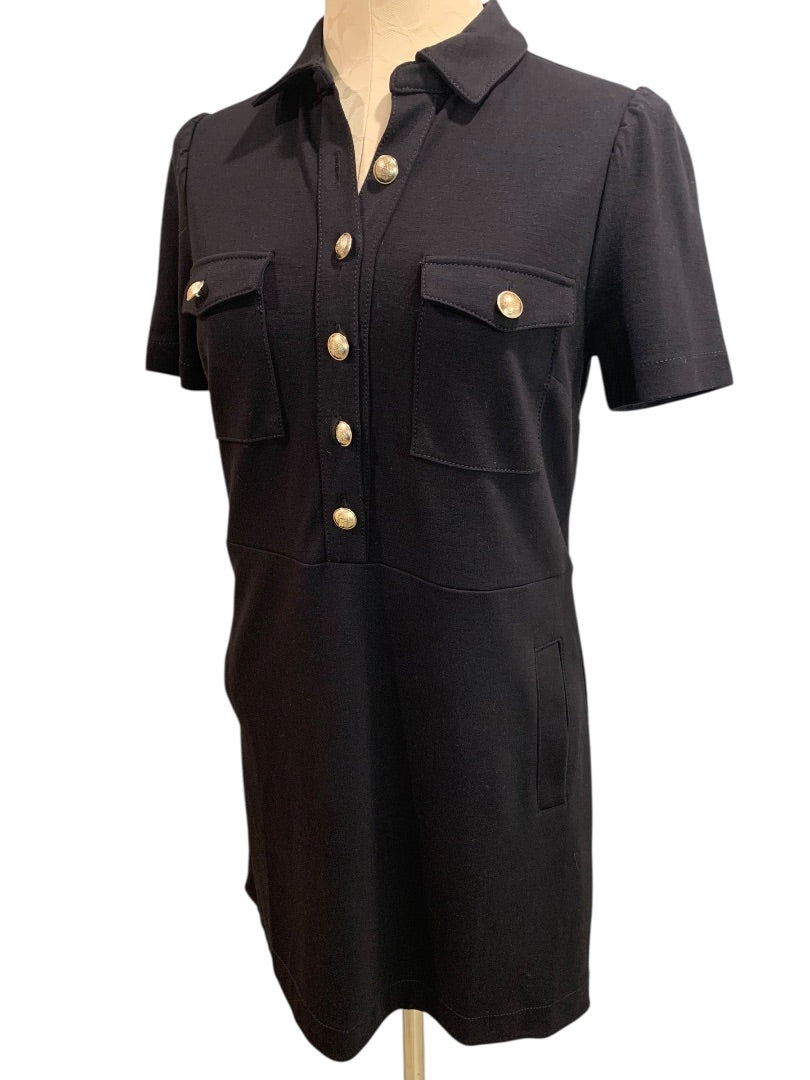 Size 4P Loft Petites Black Ponte Knit Dress Short Sleeve Pockets
