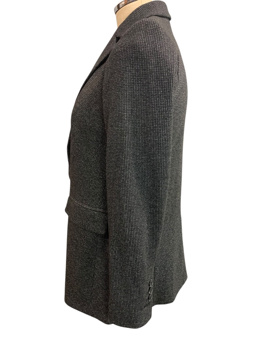 Size 2P Loft Petites Womens Microcheck Blazer Business Soft Black Gray