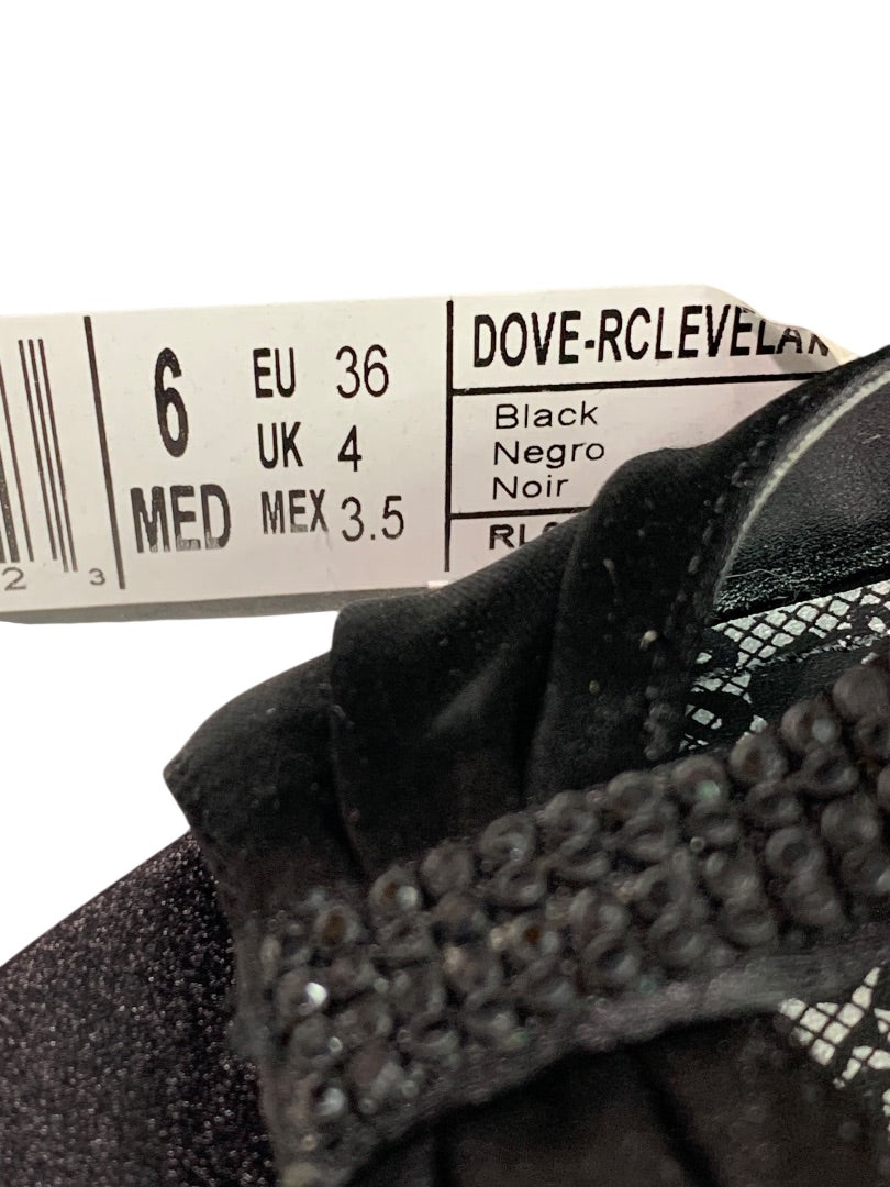 Size 6 Kenneth Cole Reaction Black Satin Embellished 4" Wedge Heel Shoes