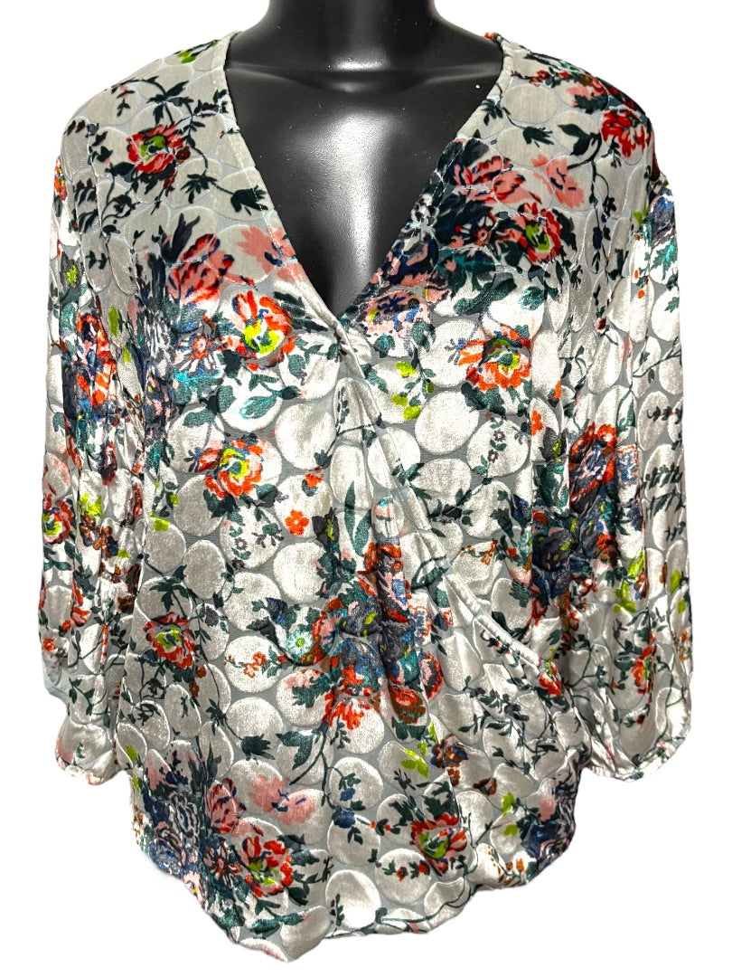 Small Maeve Anthropologie Sheer Umi Wrap Floral Velvet Shirt Silk Blend