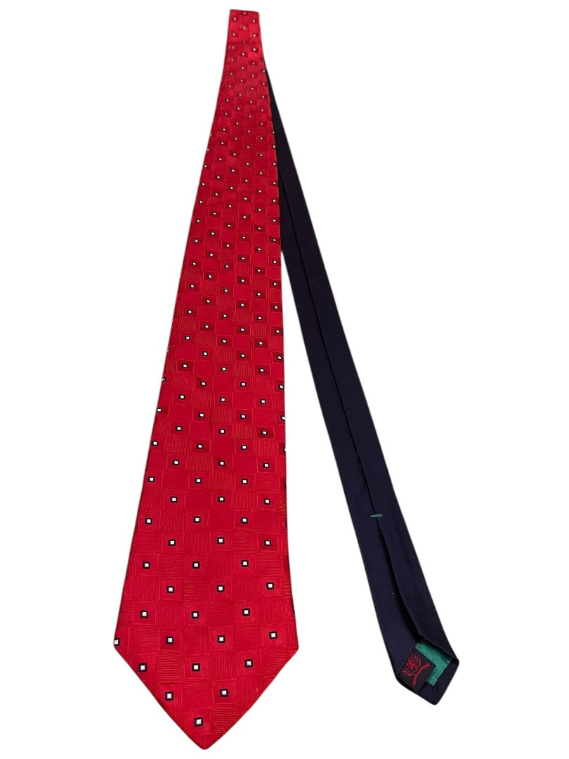 Tommy Hilfiger 100% Silk Classic Block Pattern Tie Red Mens Necktie 58"