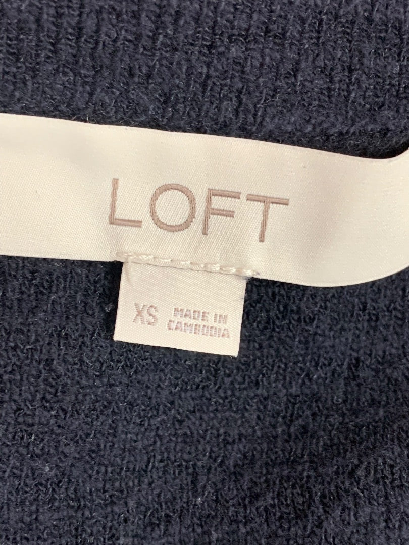 XS Loft Womens Navy Blue V-Neck Sweater Goldtone Buttons