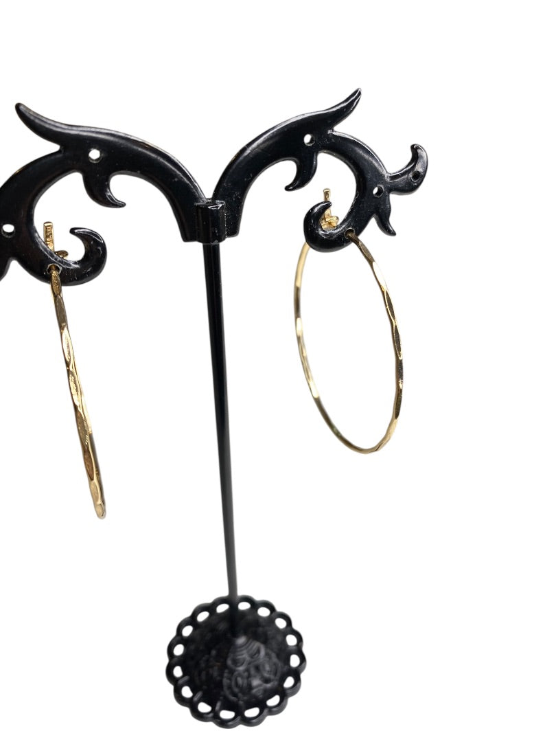 Goldtone Wire Hook Pierced Earrings 1.5" Diameter Delicate