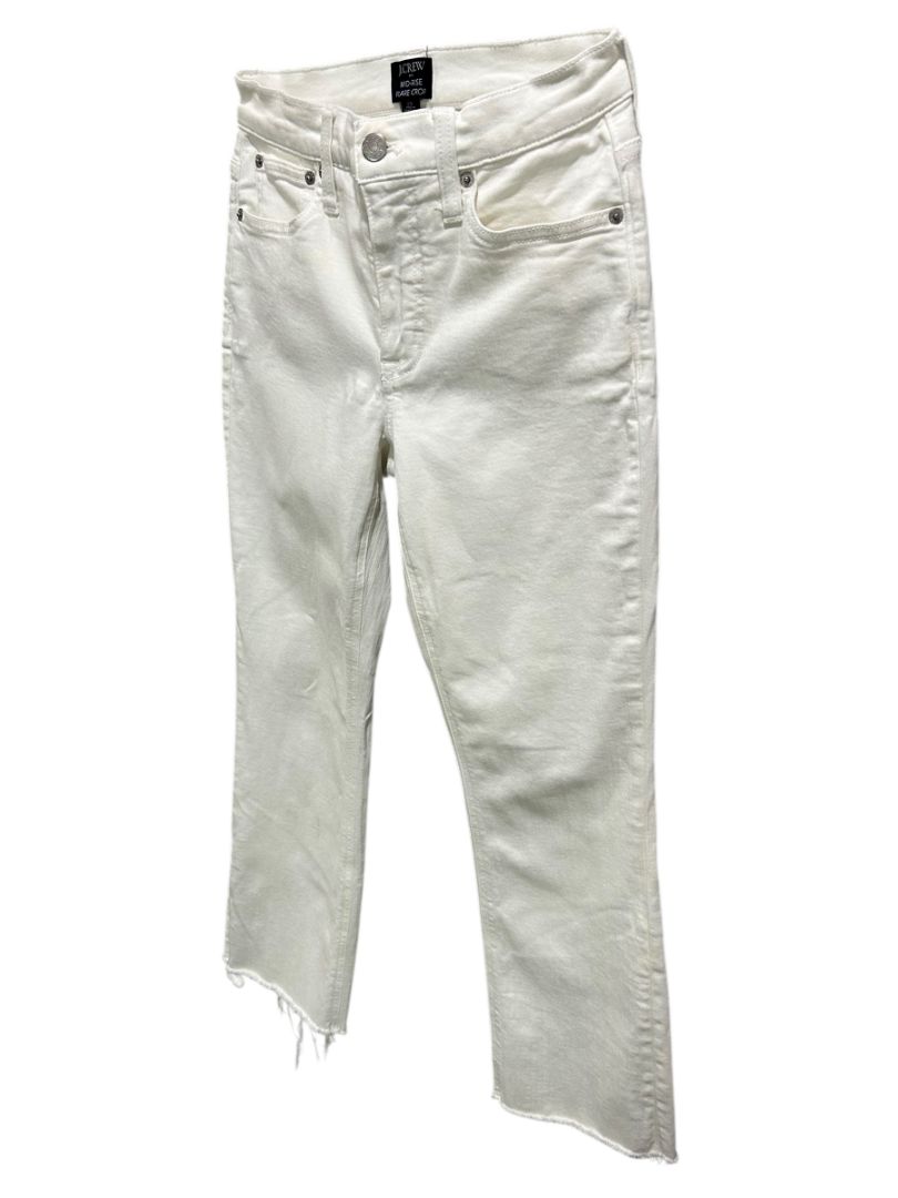 Size 25 J.Crew Mid-Rise Flare Crop Womens White Jeans Raw Hem