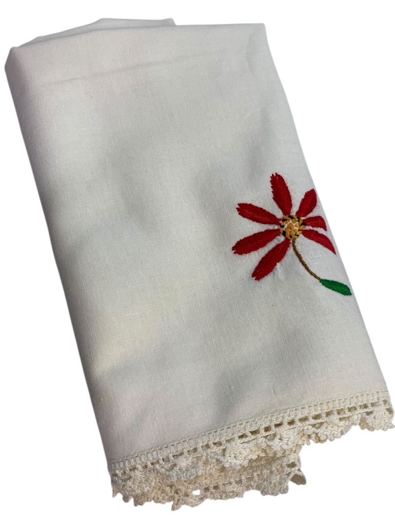 Vintage Lace Trim Embroidered Table Runner 18" x 42" Floral