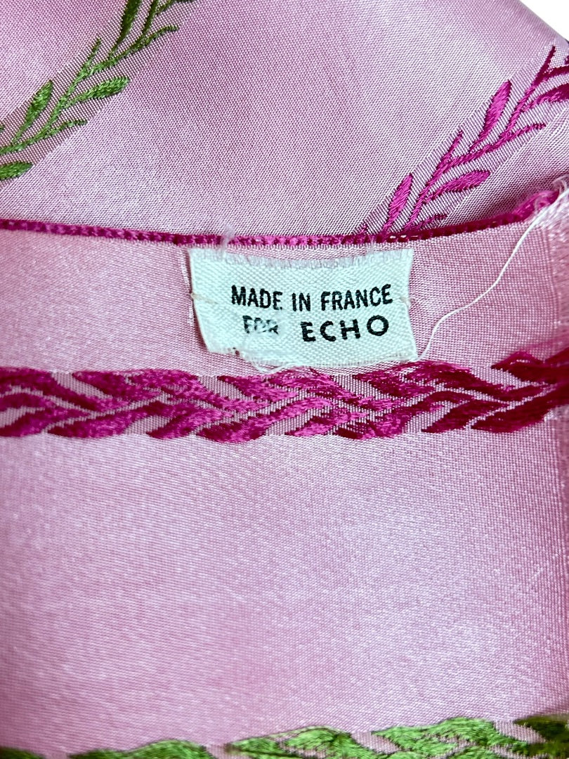 Vintage 1960s Made in France for Echo Women's Pink Green Scarf 43"l x 4.75"w