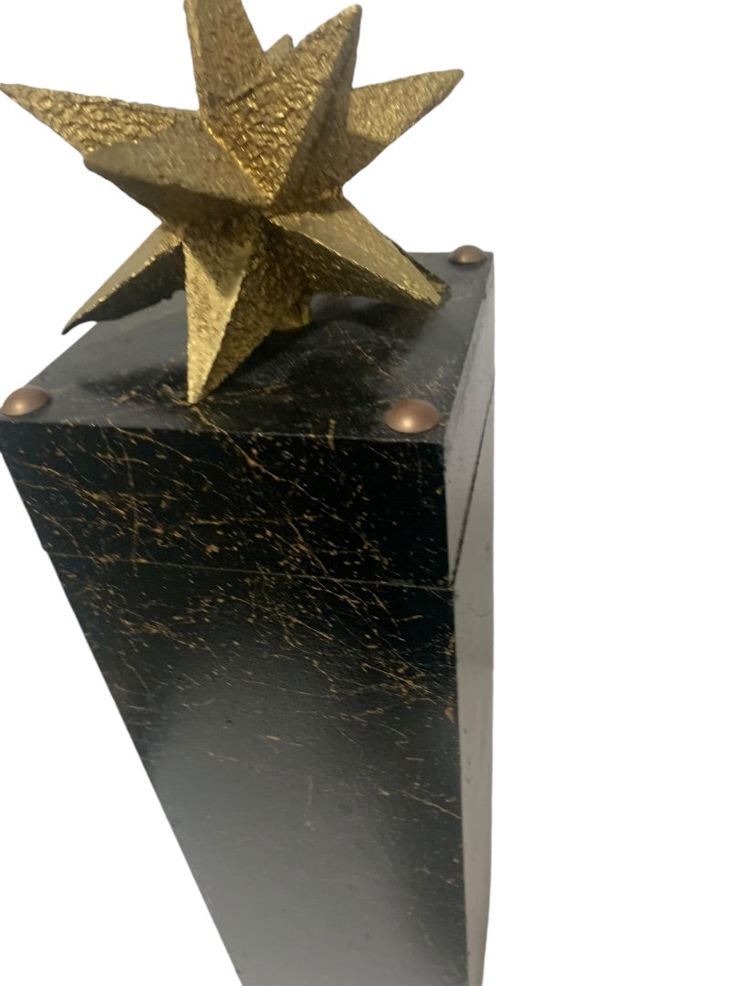 R.Stad Designs Black Gold Hinged Handmade Wood Box Star Topper 18"h x 4" Square