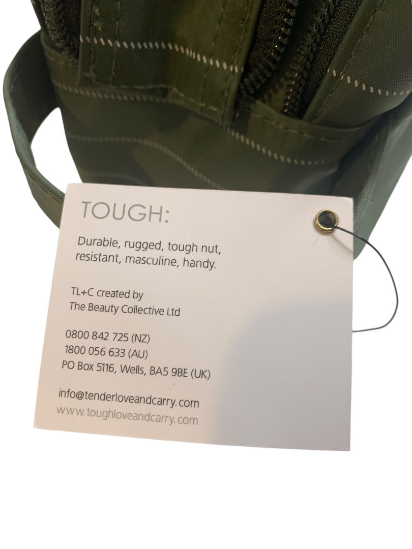 Tough Love + Carry Mens Green Pinstripe Toiletry Grooming Bag New Travel