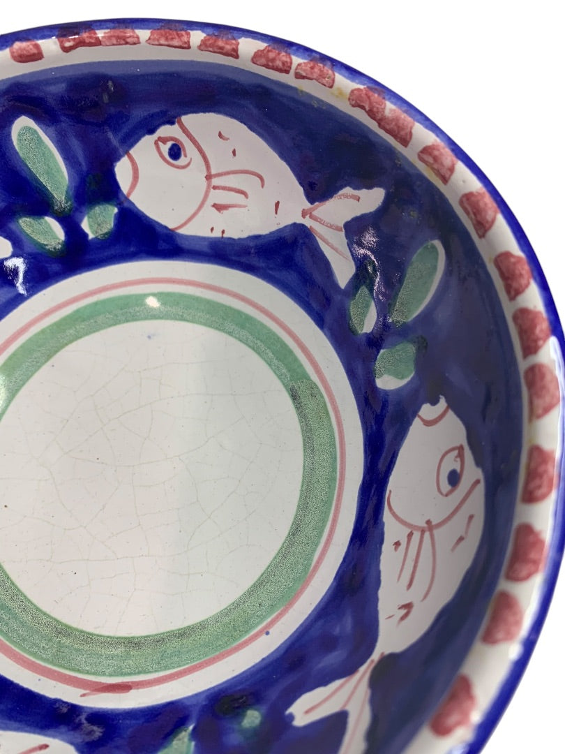 La Musa Vintage Italy Ceramic Fish Cereal Soup Bowl Repaired 6 Inch