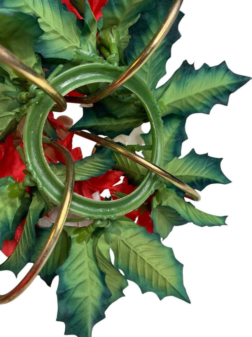 1960s Holiday Poinsettia 5 Taper Candle Holder Christmas Kitschy