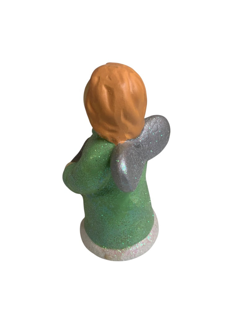 Ceramic Angel Chubby Star Sparkles Green 5 Inch Christmas