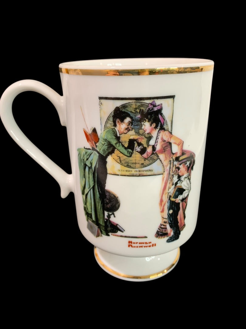 1981 Norman Rockwell Porcelain Pedestal Mug "Back to School" The Danbury Mint