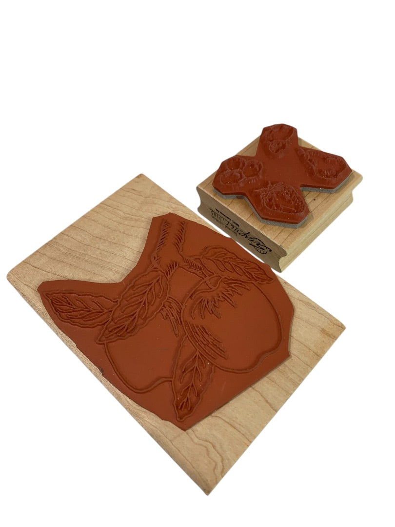 Lot of 2 Rubber Stamps Craft Fruits Apple Strawberry Pear Blueberry