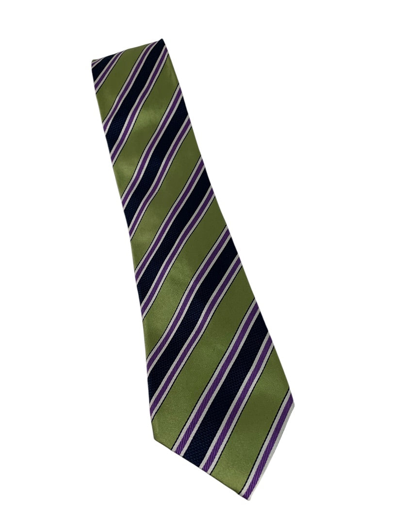 Banana Republic Mens 59 Inch Necktie Tie Silk Green Purple Diagonal Stripe