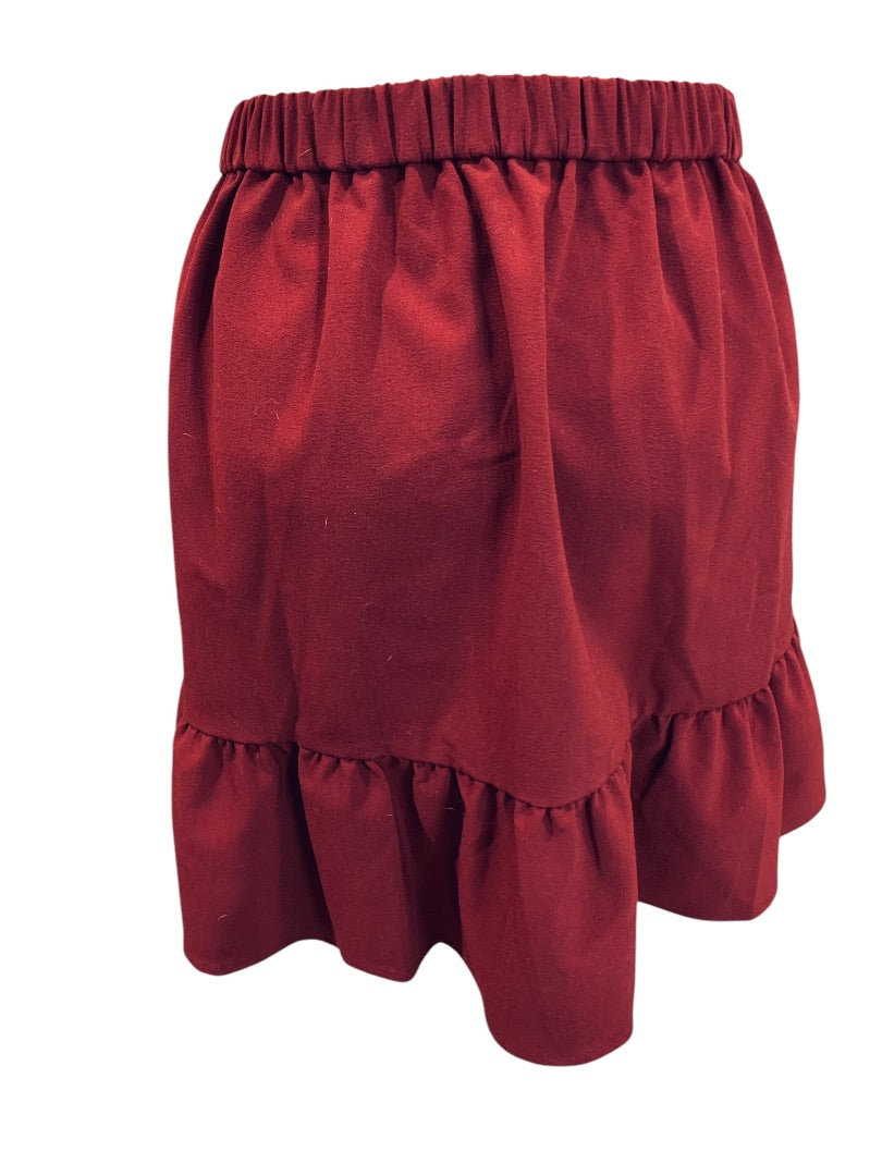 Size 14 J.Crew Flounce Mini Skirt Womens New Pull On Burgundy J6153