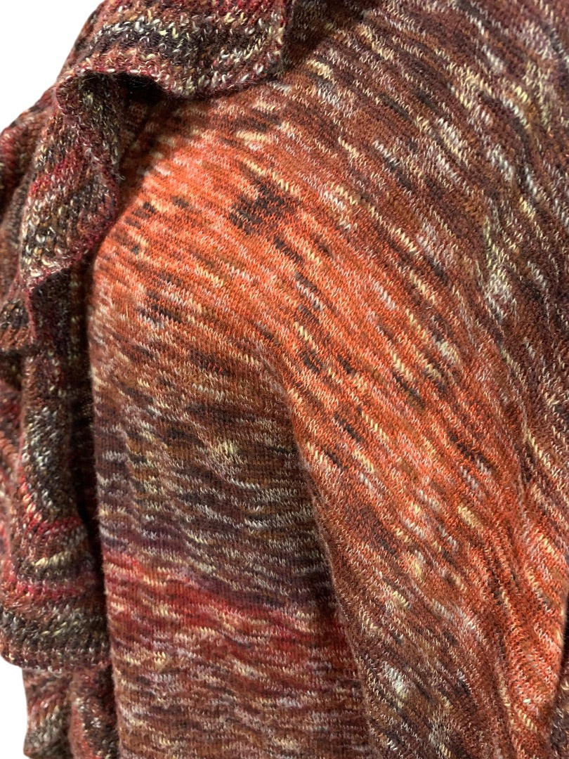Small Medium Chicos Ruffle Knit Ruana Multi Color Open Cardigan Sweater