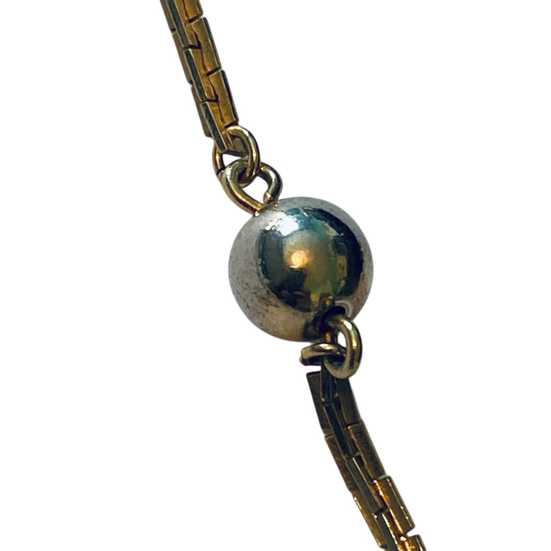 Vintage Signed 25 inch Avon Box Chain Necklace Goldtone with Silvertone Beads Spring Clasp