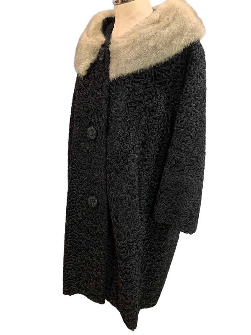 1950s Lambs Wool Mink Collar Womens Persian Coat Astrakin France