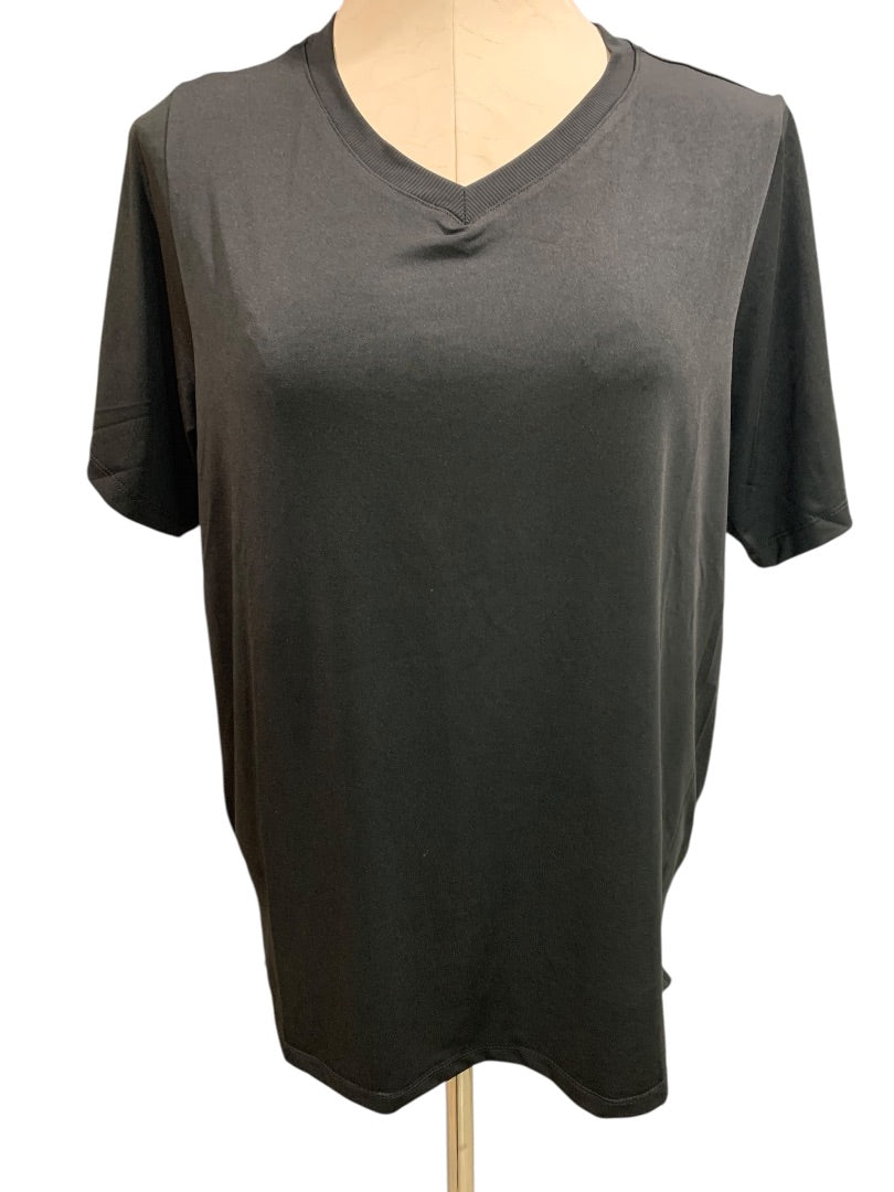 Large Womens V-Neck Black Activewear Tshirt New Short Sleeve