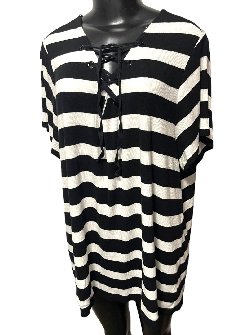 3X INC International Concepts Striped Short Sleeve Womens Top Shirt