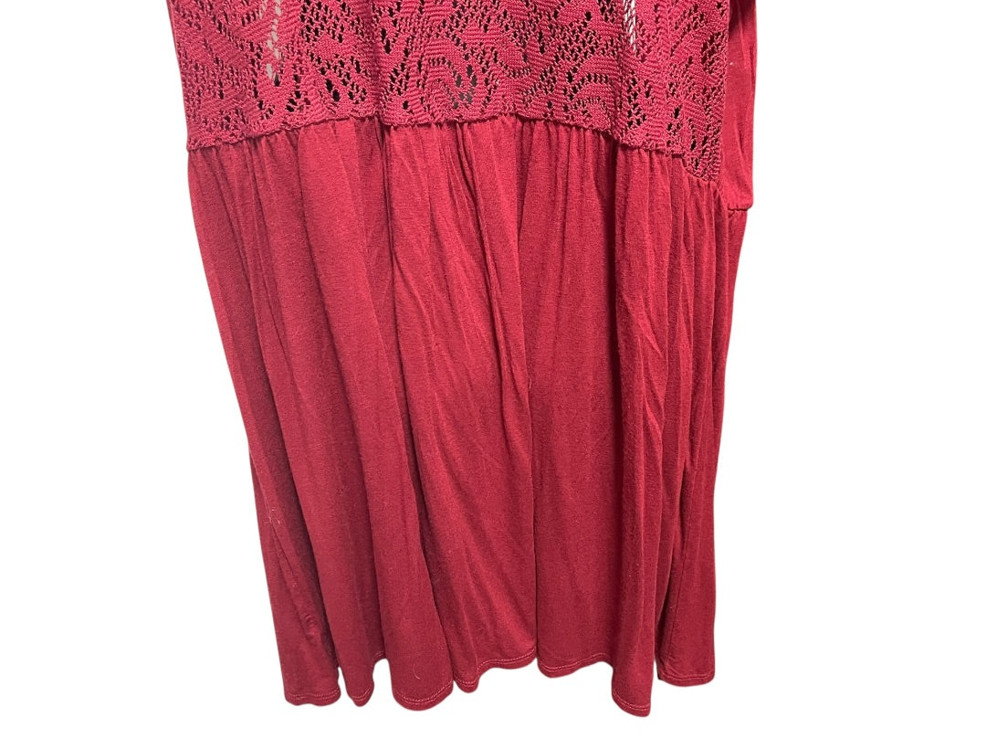 XL Coldwater Creek Womens Burgundy Open Vest Tunic Lace Detail
