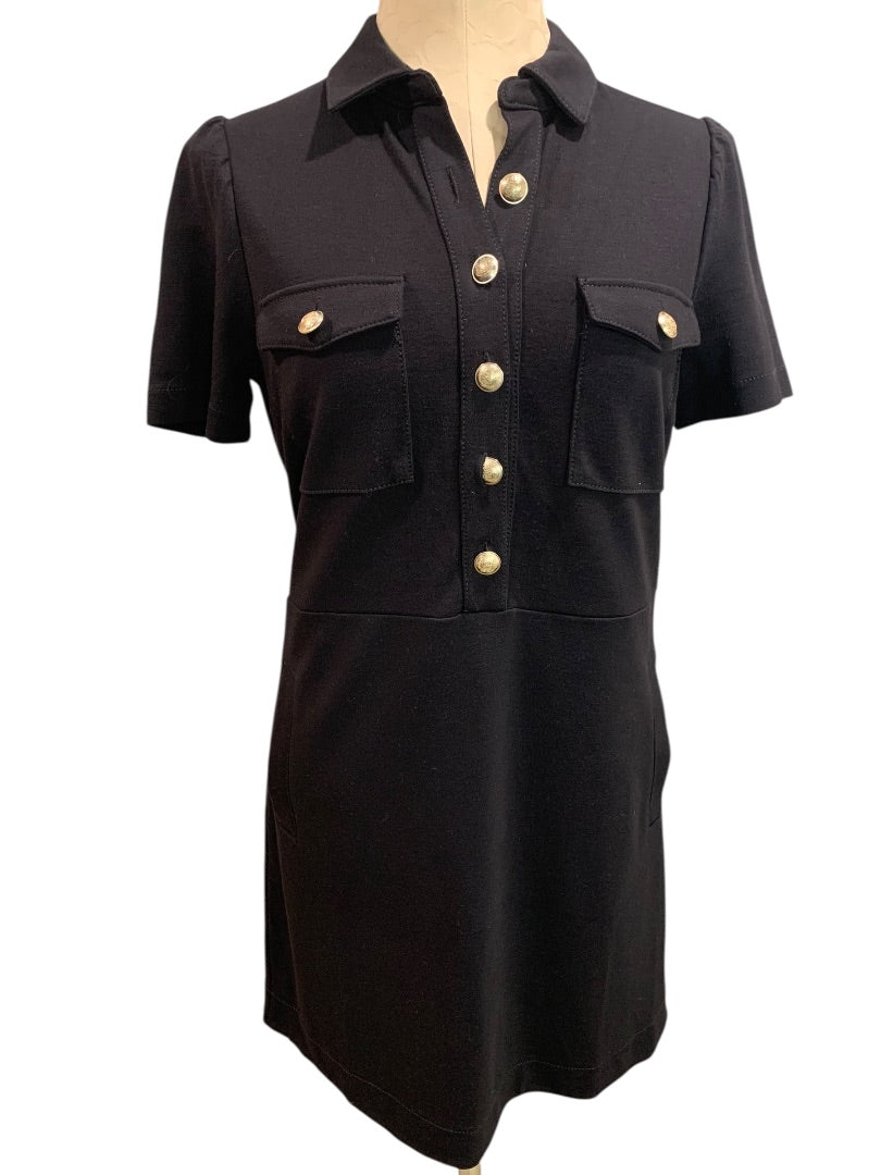 Size 4P Loft Petites Black Ponte Knit Dress Short Sleeve Pockets