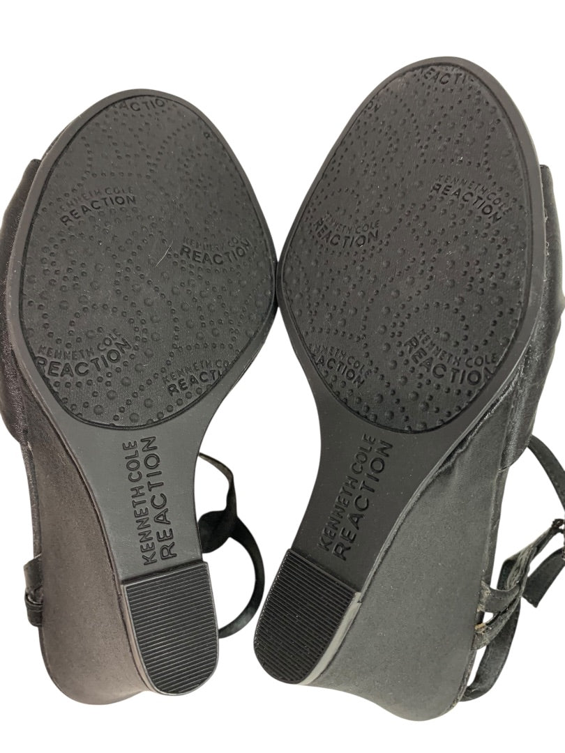 Size 6 Kenneth Cole Reaction Black Satin Embellished 4" Wedge Heel Shoes