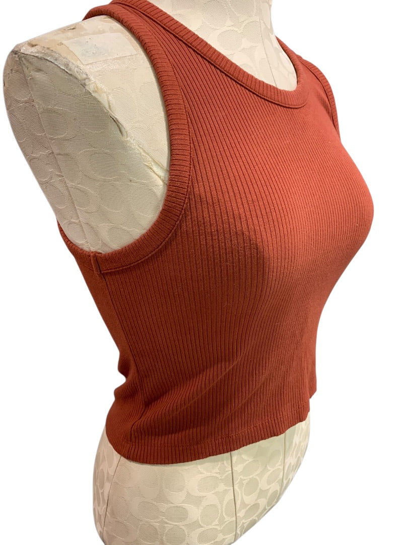 Small Loft Womens Ribbed Orange Crop Tank Top Shirt Rust Orange