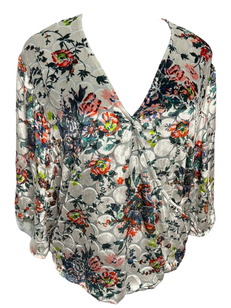 Small Maeve Anthropologie Sheer Umi Wrap Floral Velvet Shirt Silk Blend